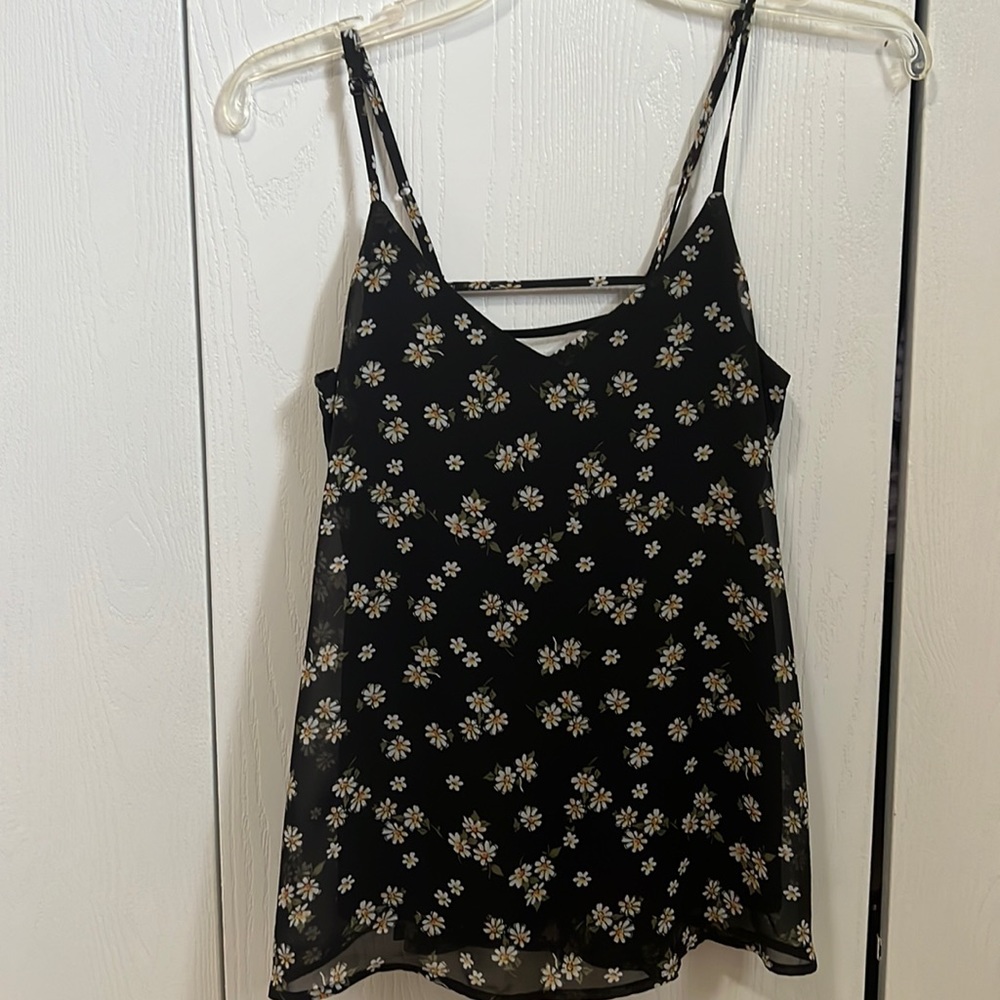 LA hearts size small black chiffon overlay open strappy back daisy flowers